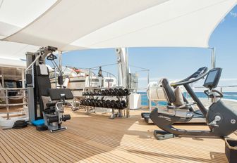 the onboard gym equipment on charter yacht o'mea
