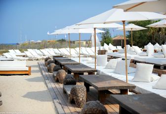 sun loungers at Le Club 55, St Tropez, France
