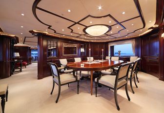formal dining area in main salon of motor yacht ELENI 