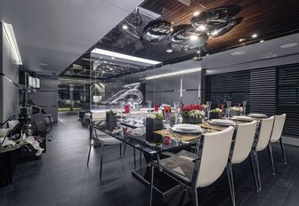 glamorous dining area in main salon of luxury yacht GIRAUD