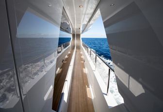 side deck aboard motor yacht SERENITY when on a private yacht charter in the Bahamas