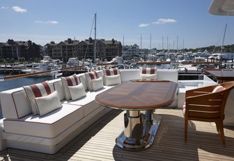Sundeck of superyacht RockIt with sofa seating