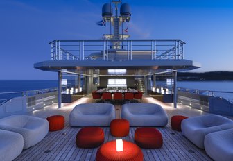 aft decks of luxury yacht bold with alfresco seating and dining