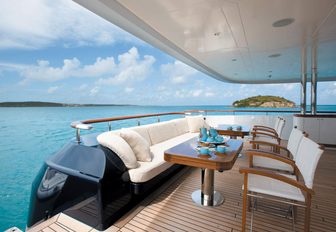 casual seating area on the deck of superyacht ODESSA 