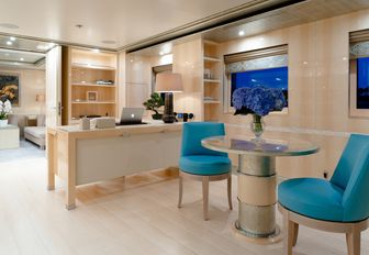 light and airy office forms part of the master suite on board charter yacht ‘Step One’ 