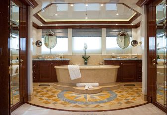 opulent bathroom in the master suite aboard motor yacht St David