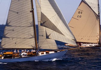 Billowing sails of the classic sailing yachts competing at the Antigua Classic Sailing Regatta