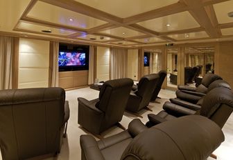 The home cinema featured on board superyacht O'MEGA