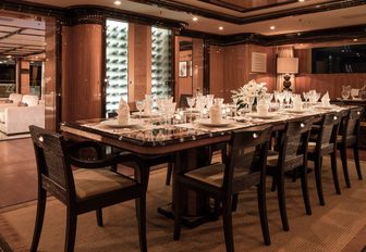 The formal dining space featured on board superyacht MEAMINA