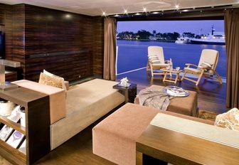 drop-down balcony in the VIP suite of luxury yacht INCEPTION