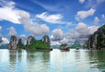 limestone islands in the sublime seascape of Halong Bay, Vietnam