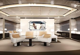 seating area in the interior of luxury yacht O’Mathilde 