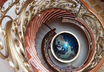 A design detail at the centre of the spiral staircase on-board superyacht 'St David'