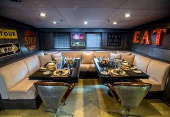 casual dining area aboard motor yacht  ‘Plan B’ 