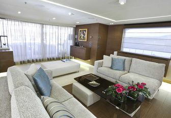 light and airy sky lounge on motor yacht OURANOS