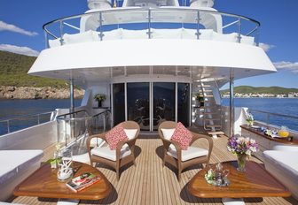 seating areas on upper deck aft of charter yacht ‘Big Change II’ 