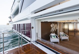  drop-down balcony forms part of the beach club aboard superyacht Quinta Essentia