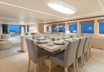 formal dining area in the main salon aboard superyacht G3