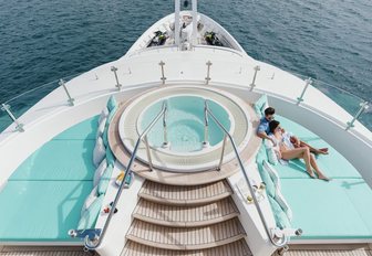 the best place to unwind on charter yacht ramble on rose is on her spacious sundeck specifically on the forward sunpads that surround her intimate jacuzzi 
