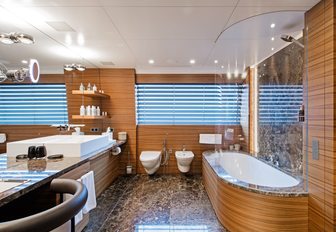luxurious bathroom in master suite aboard superyacht ‘Silver Fast’ 