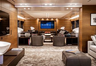 theatre room with large plasma screen on board motor yacht ‘Silver Fast’ 