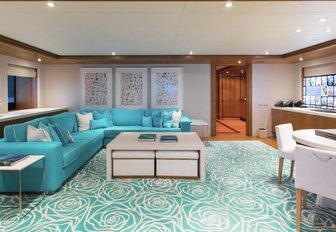L-shaped sofa in the skylounge of motor yacht Ramble on Rose 