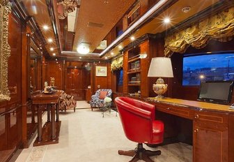 private study with opulent details in master suite of charter yacht ULYSSES 