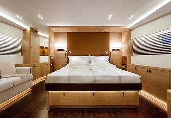 Scandinavian style master suite on board  charter yacht SHAMANNA