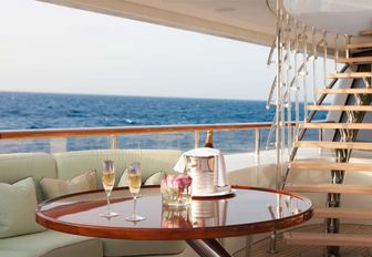 intimate setup for champagne for two on deck of charter yacht St David