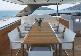alfresco dining option on main deck aft of luxury yacht INDIGO 