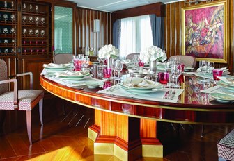 art deco-style dining salon on board superyacht MALAHNE