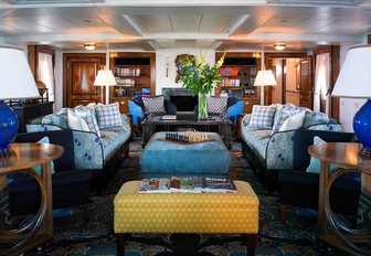 salon with 1930s style fixtures and furniture aboard classic yacht TALITHA 