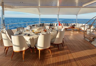 Outdoor dining and seating on board superyacht JOY