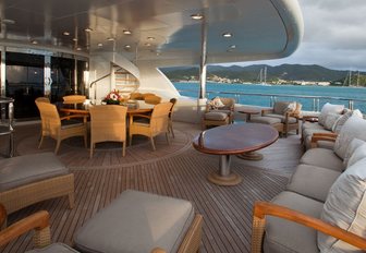 alfresco dining and lounging on aft deck of luxury yacht ‘Zoom Zoom Zoom’ 