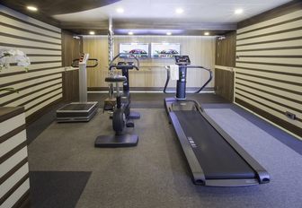 A treadmill and cycle machine located inside of a superyacht