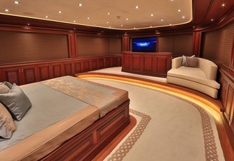 master suite with panoramic views on board charter yacht CLARITY 