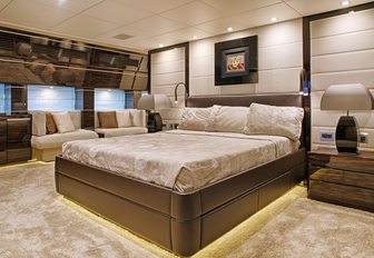 chic and contemporary master suite aboard superyacht Tutto le Marrané