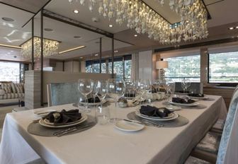 The formal dining space on board luxury yacht THUMPER
