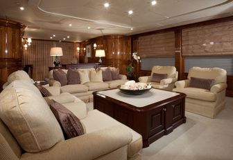 classically styled main salon aboard luxury yacht ‘One More Toy’ 