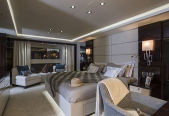 master suite with full-length windows on board motor yacht FLEUR