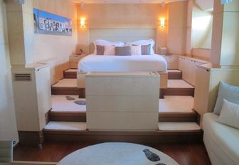 split-level master suite with restful styling aboard charter yacht ‘Bella Regazza’ 