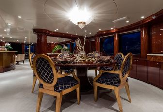 lavish dining area on board charter yacht TOUCH