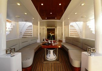 alfresco seating area on the aft deck of motor yacht BERZINC 
