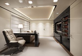 office with desk and TV on board superyacht O’MATHILDE