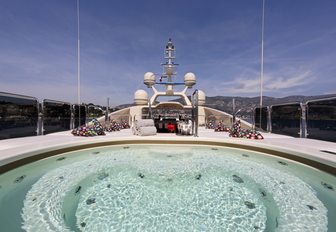 The spacious jacuzzi located forward on charter yacht BASH