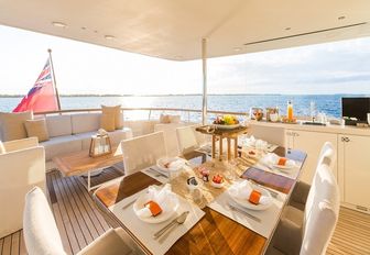 alfresco dining on the upper deck aft of expedition yacht PIONEER