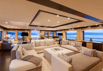 Main salon on board charter yacht REVELRY