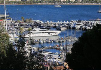 yachts lined up in harbour at the Cannes Yachting Festival 2017