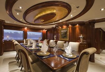 elegant formal dining area aboard luxury yacht ‘Penny Mae’ 