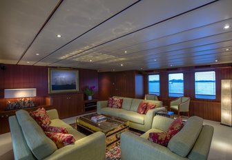 Asian-inspired styling in the main salon of expedition yacht Northern Sun 